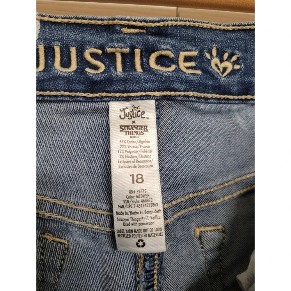 Justice Stranger Things Youth Mini Mom Jeans Size 18 Smiley Peace Signs‎ 28X24